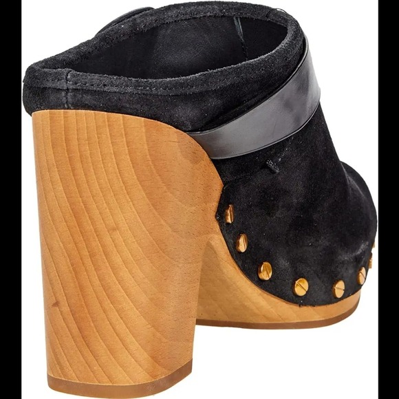 Veronica Beard Dacey buckled studded black suede stacked heel clogs size 9.5 new - Picture 7 of 11